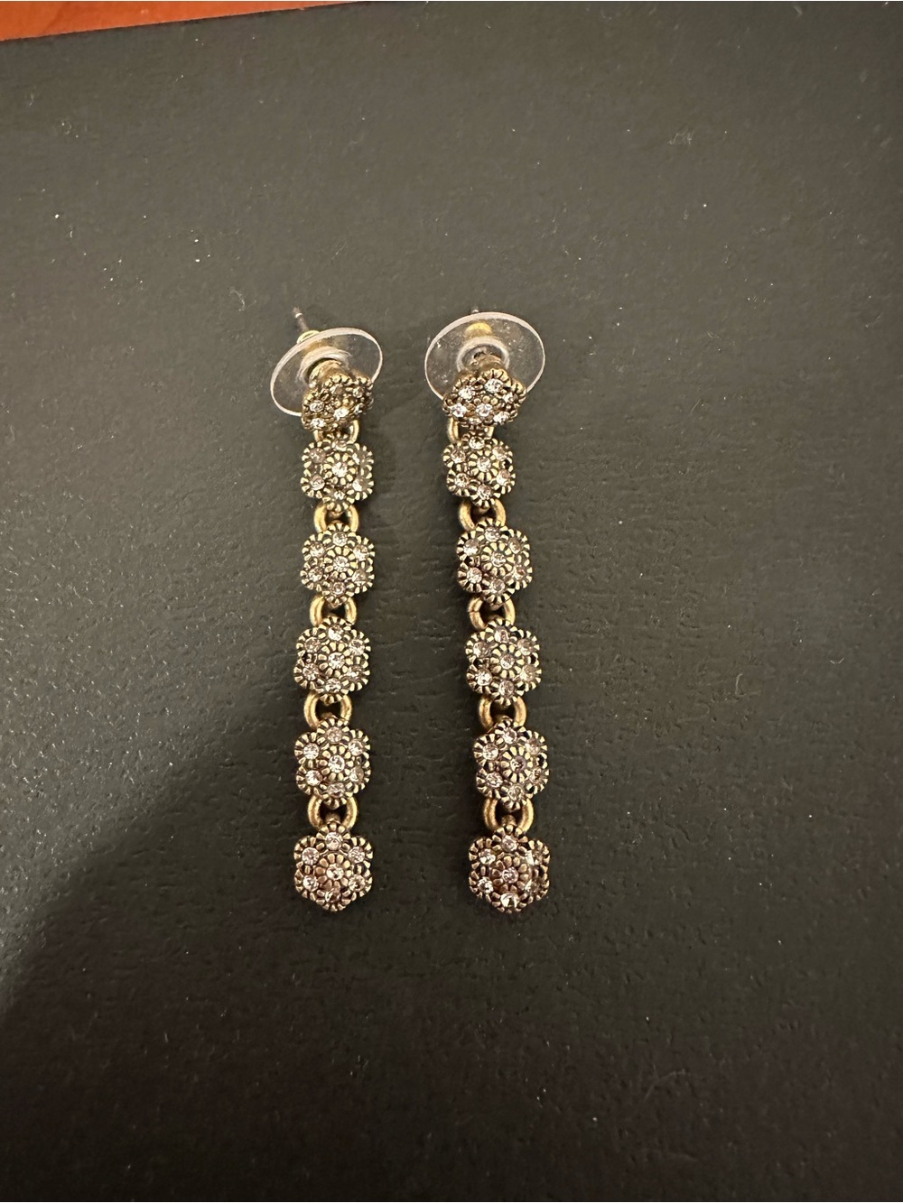 Elegant Gold-Tone Crystal Floral Drop Earrings - Long Dangle
